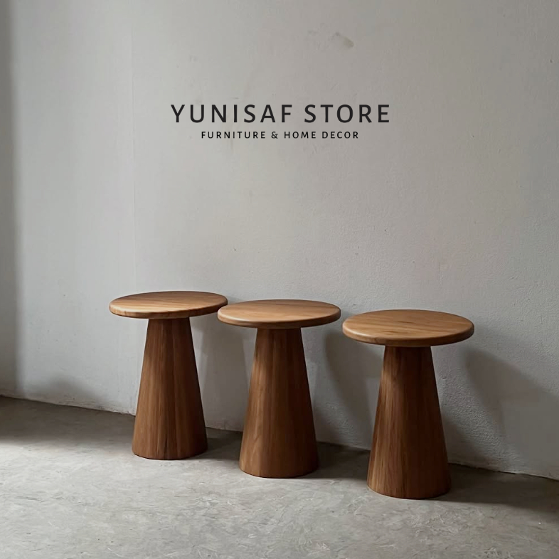 Meja Bundar Kayu Jati - Meja Kecil Bundar Minimalis Kayu Jati