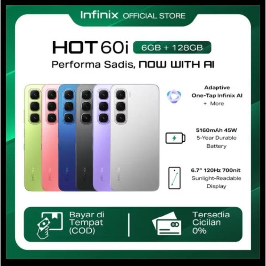 Infinix Hot 60i 6/128GB - Up to 12GB Extended RAM - Helio G816.7 inch 120Hz HD+ - 50
