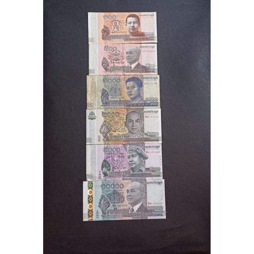 UANG CAMBOJA SET 6 LEMBAR 100,500,1000,2000,5000,10000 RIELS