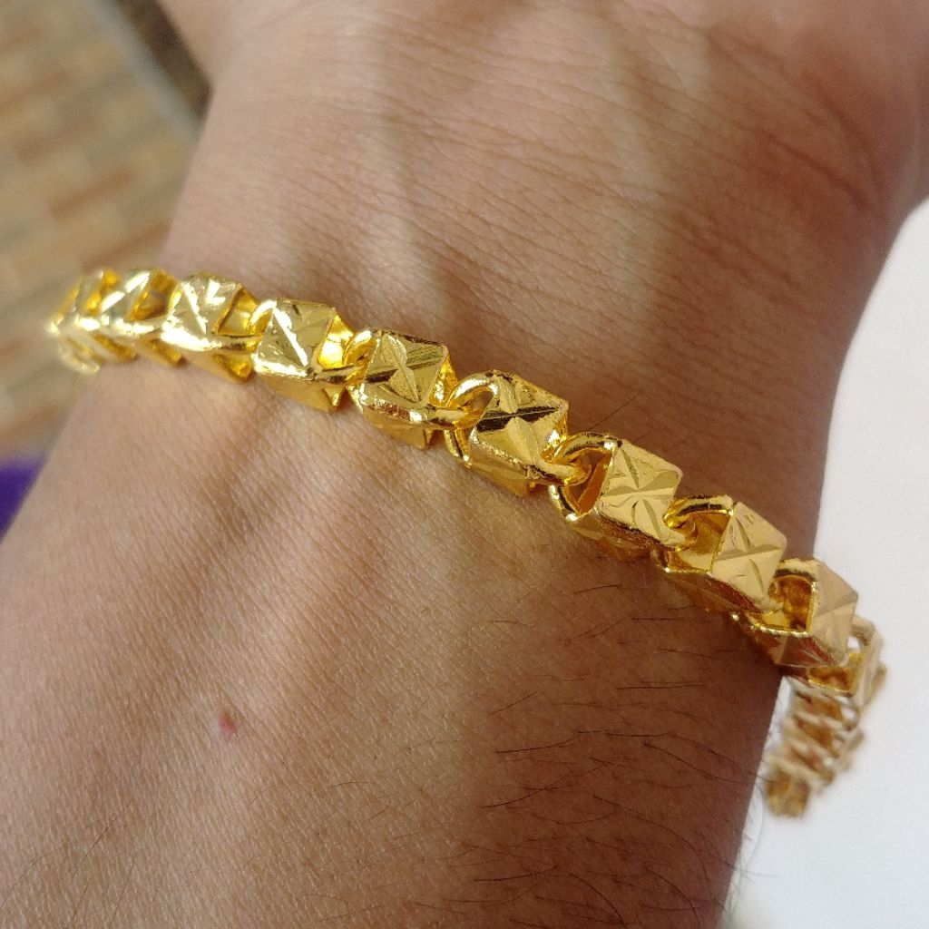 Gelang Balok Ukir Besar Lapis Emas 24k