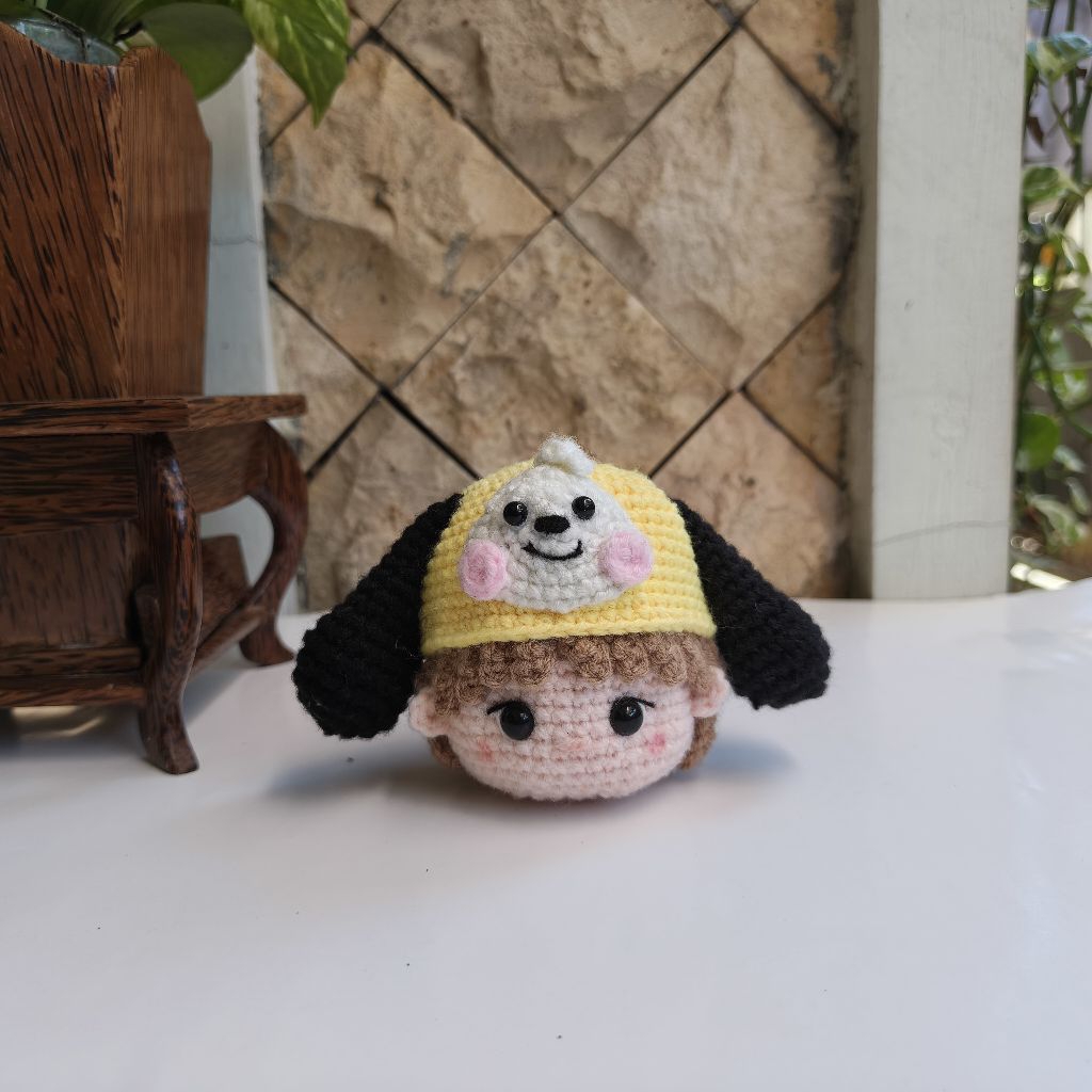 Gantungan Kunci Ganci Rajut Amigurumi Handmade Crochet Jimin BTS with Chimmy Hat Keychain