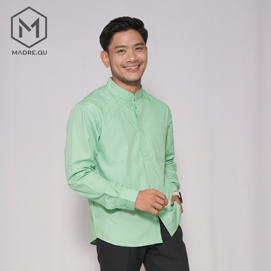 Kemeja Pria Koko Shanghai Stripe Polos Mint Katun