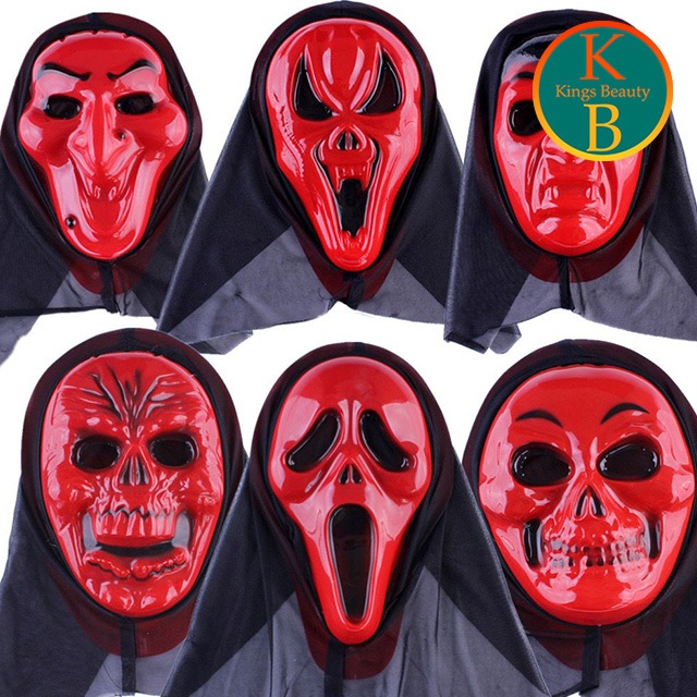 Topeng Halloween Scream Merah Kostum Hantu Seram Halloween