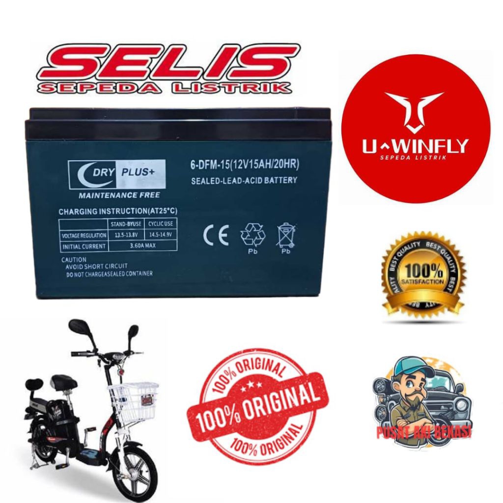 SELIS AKI Accu BATERAI 12 VOLT 15 Amper DRYPLUS
