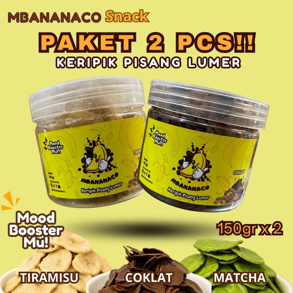 

MBANANACO - PAKET2 Keripik pisang lumer Coklat Tiramisu Matcha 150gr Banana Chips Cemilan Snack enak