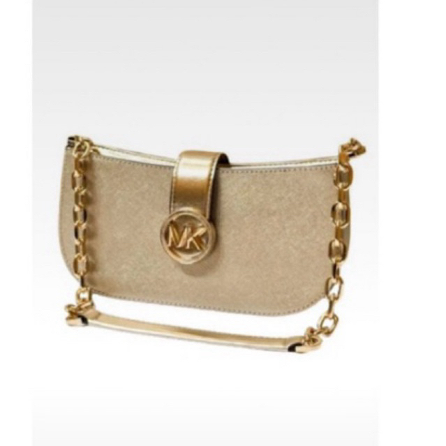 Preloved Tas MK Carmen Small Pouchette Pale Gold