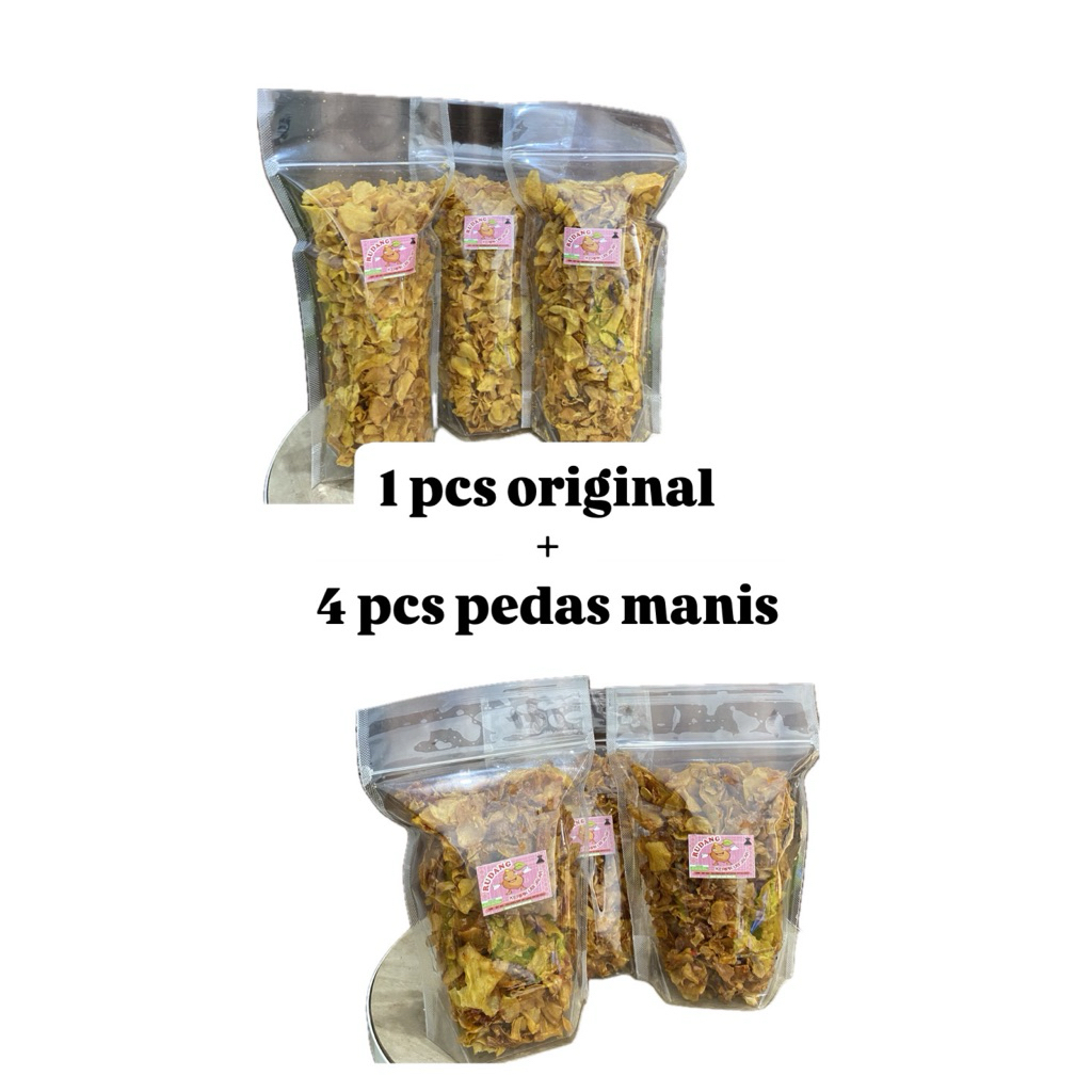 

5pcs Paket Hemat (Pedas Manis 4pcs + original 1 pcs) Keripik rudang