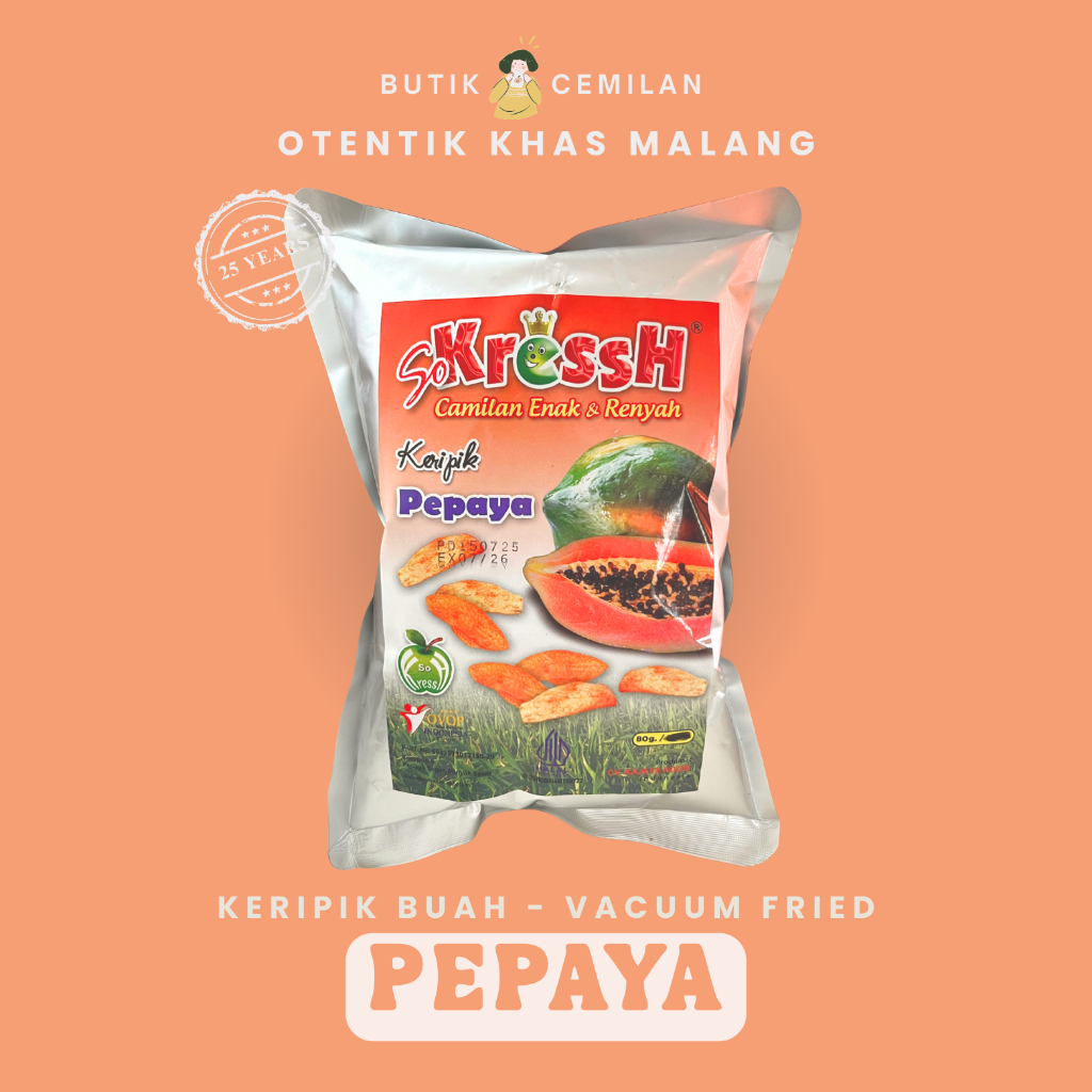 

Keripik Buah Pepaya Sokressh 80gr – Snack Sehat Renyah Manis Alami Khas Malang