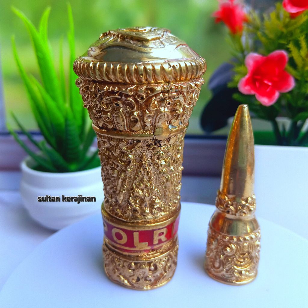 Ornamen hiasan aksesoris tongkat komando wesi kuning cap polri