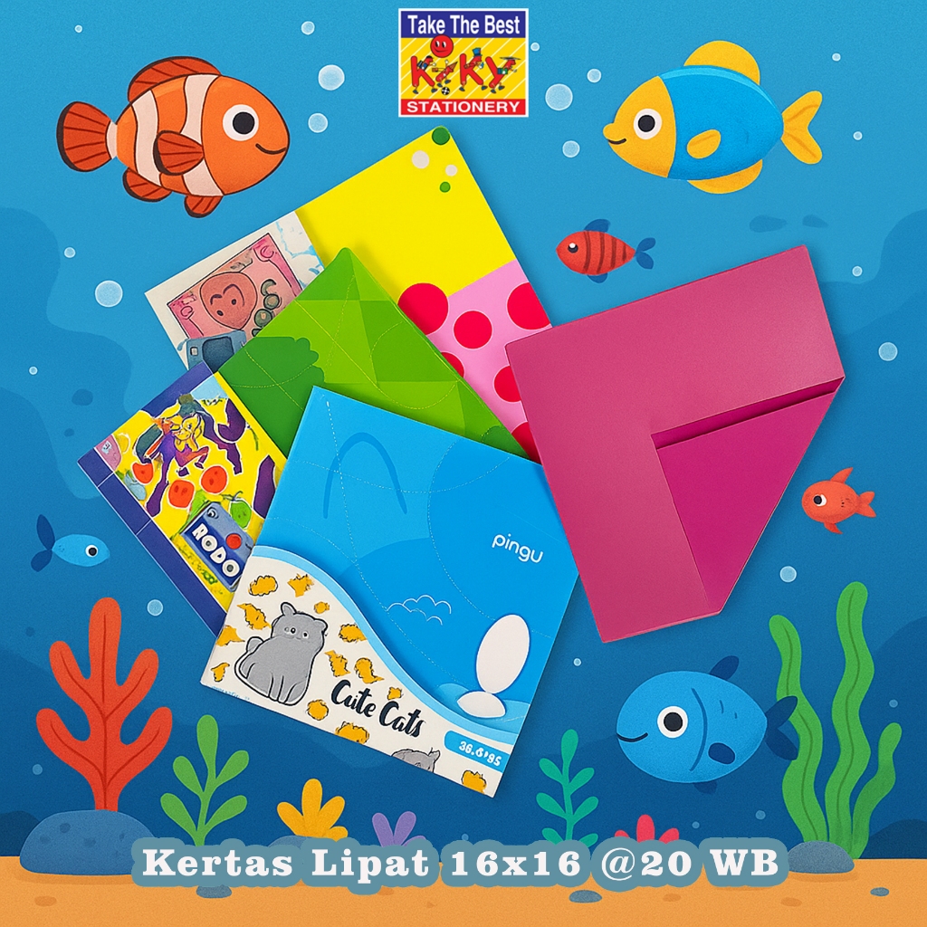 

KIKY Kertas Lipat / Origami (Uk. 16 x 16 cm) Isi 20 Lembar WB /2 Sisi - 1 Pack = 5 Warna