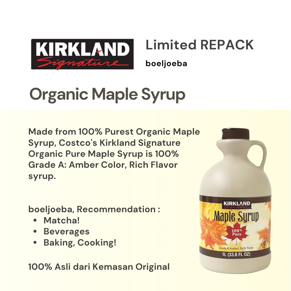 

Kirkland Signature - Organic Maple Syrup Repack [30] g / Limited Repack, Original Costo!