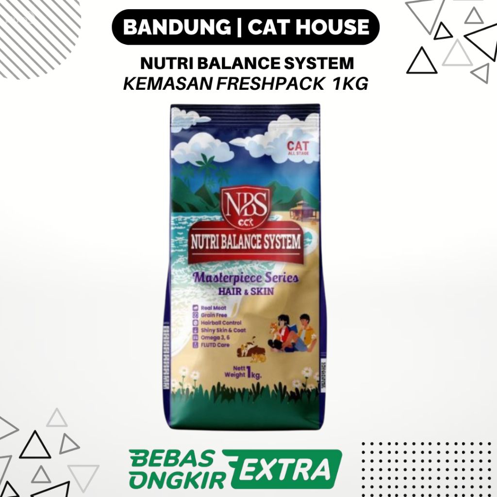 Makanan Kucing Nutri Balance System (NBS) Cat Hair & Skin 1 Kg | Grain Free Pork Free