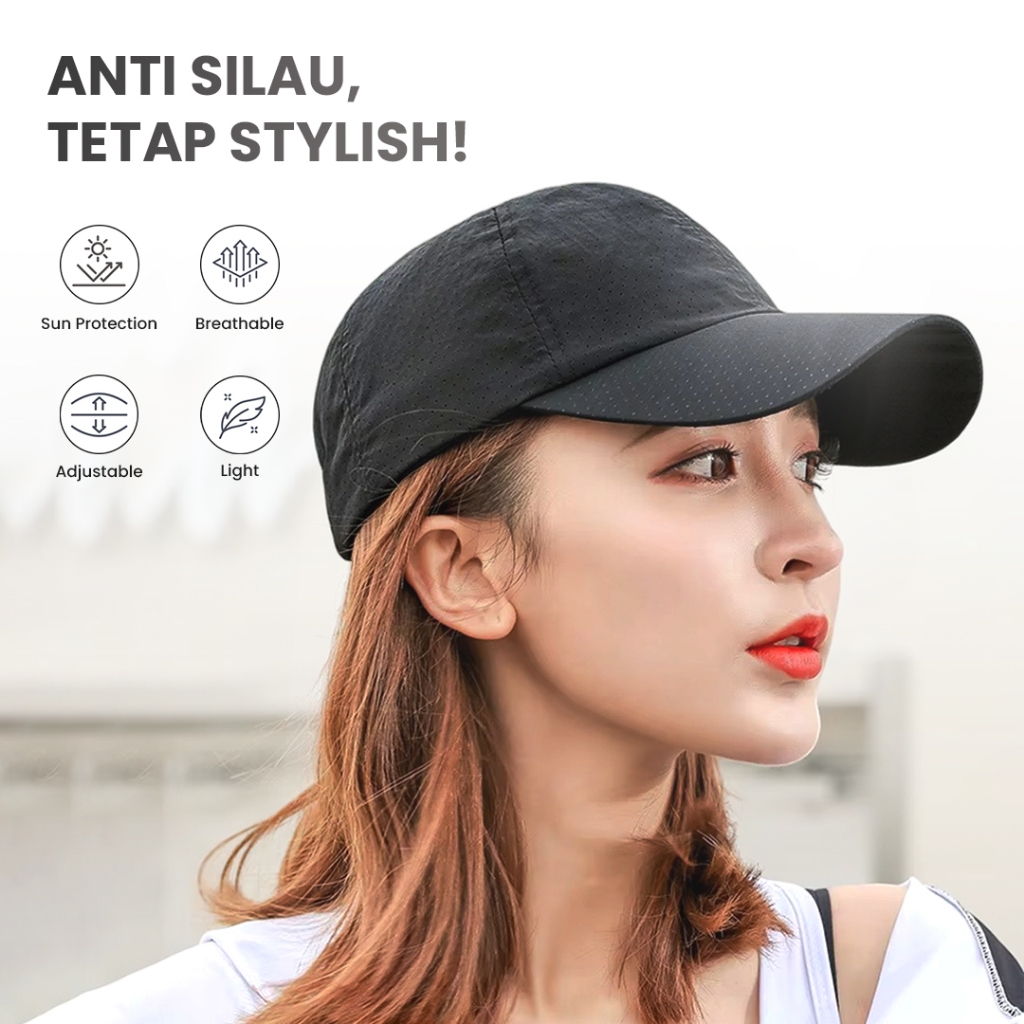 Topi Polos Polkadot Strap Belakang Anti Panas Bahan Poliester