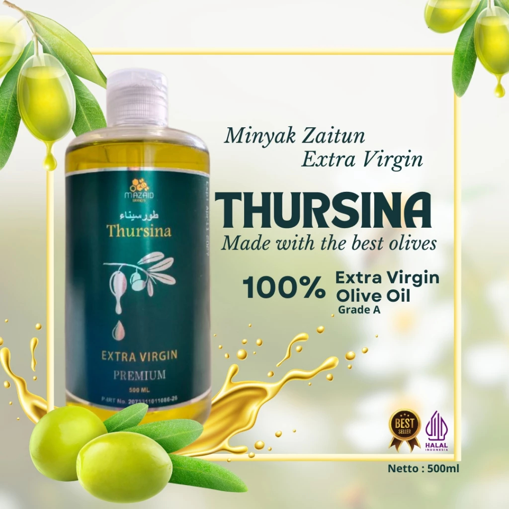

Minyak Zaitun Extra Virgin Thursina - Grade A - Olive Oil 100% - Bisa Diminum Bisa Untuk Goreng