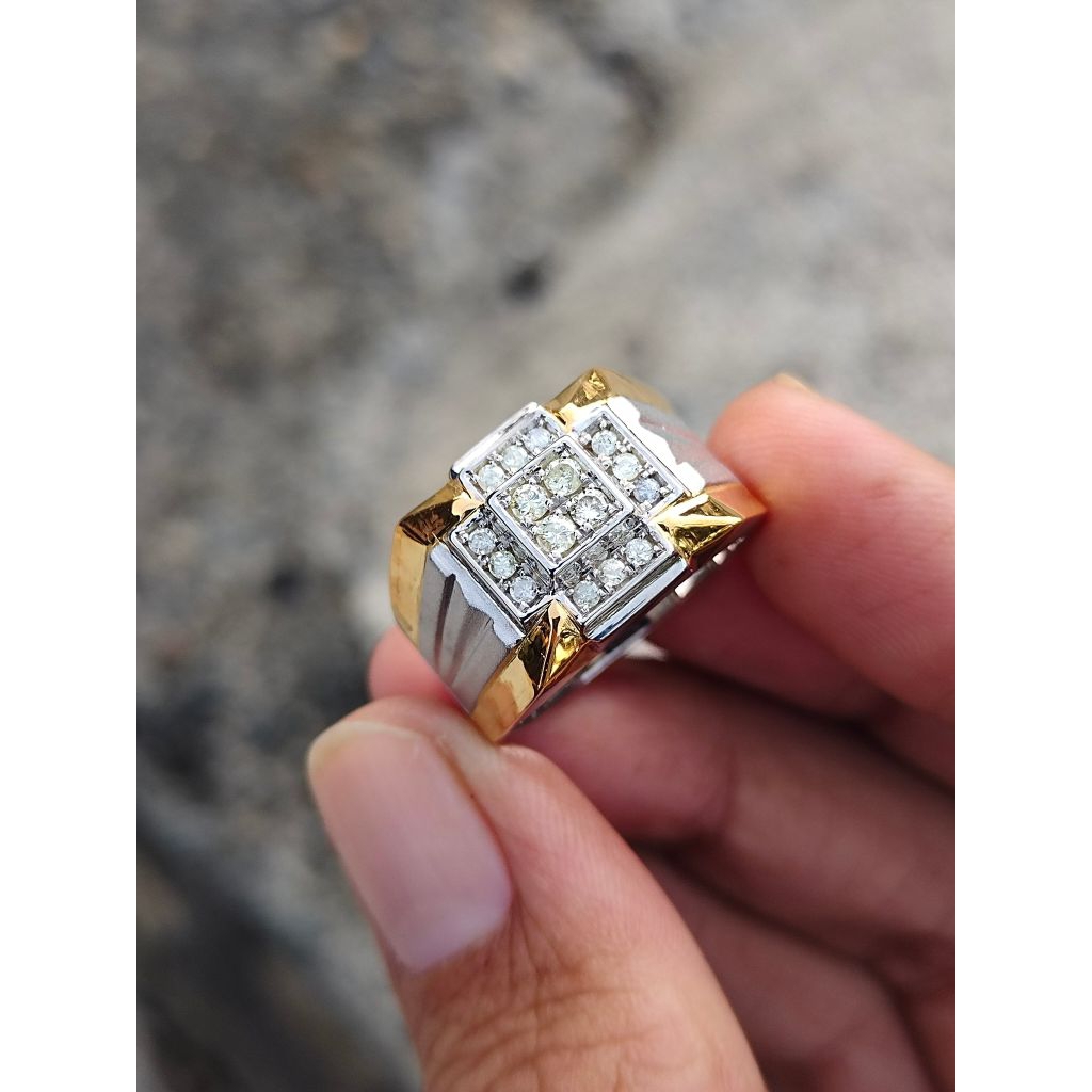 cincin berlian asli pria ring perak motif elegan