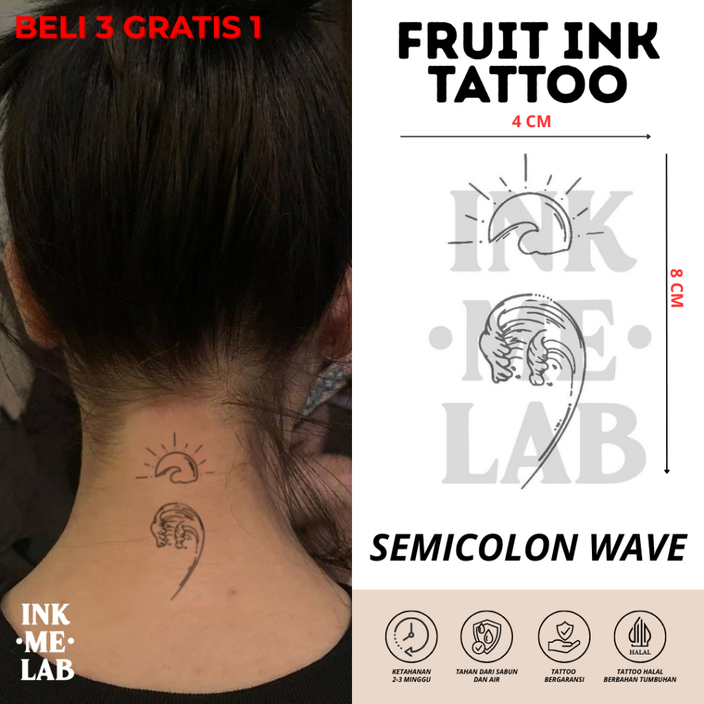 INKMELAB - SEMICOLON WAVE Fruit Ink Temporary Tattoo 4X8CM - Tato Temporer Semi Permanen Tahan 3 Min