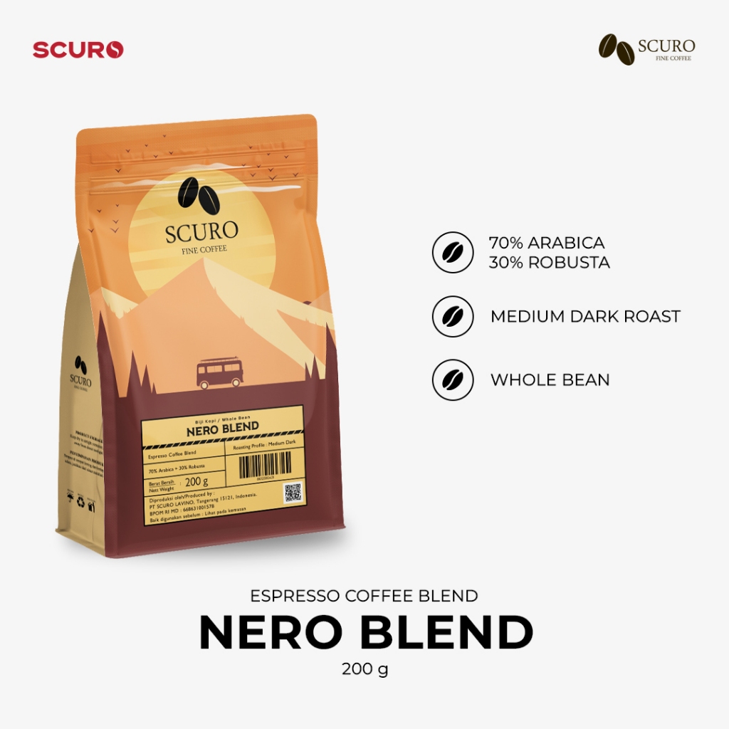 

Scuro Coffee Beans Nero Blend Espresso Biji Kopi Arabica Robusta 200g