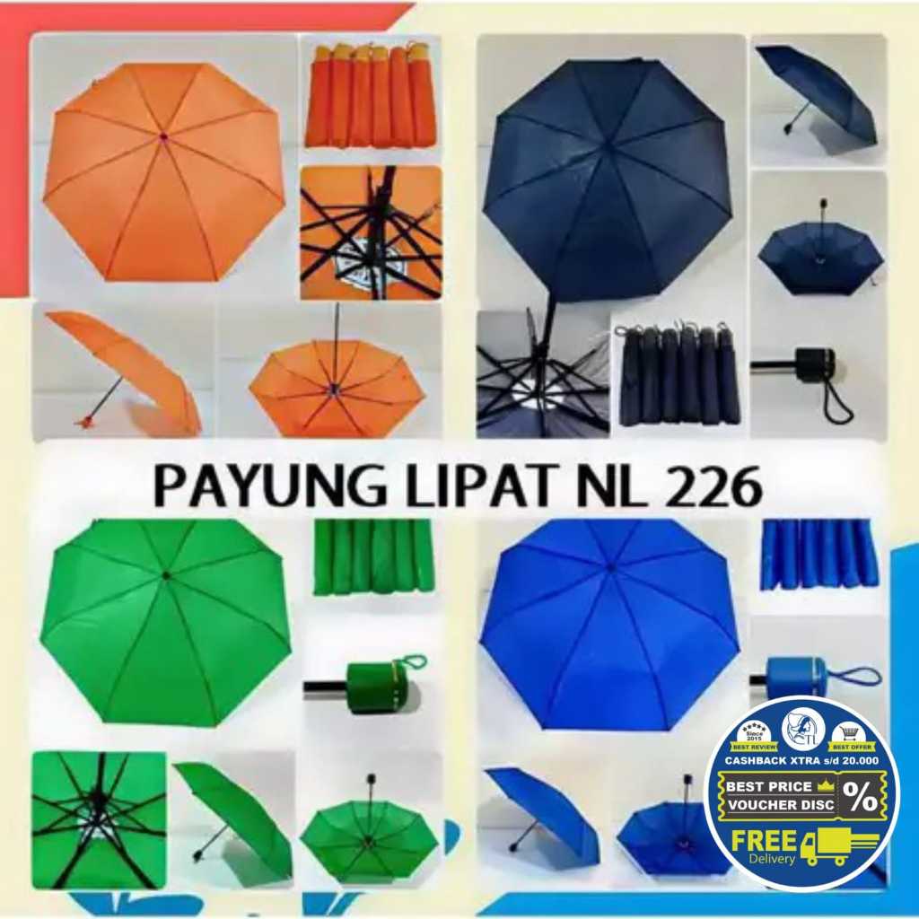 Payung lipat 3 Nagoya Polos Luar Dalam + Sarung NL 226