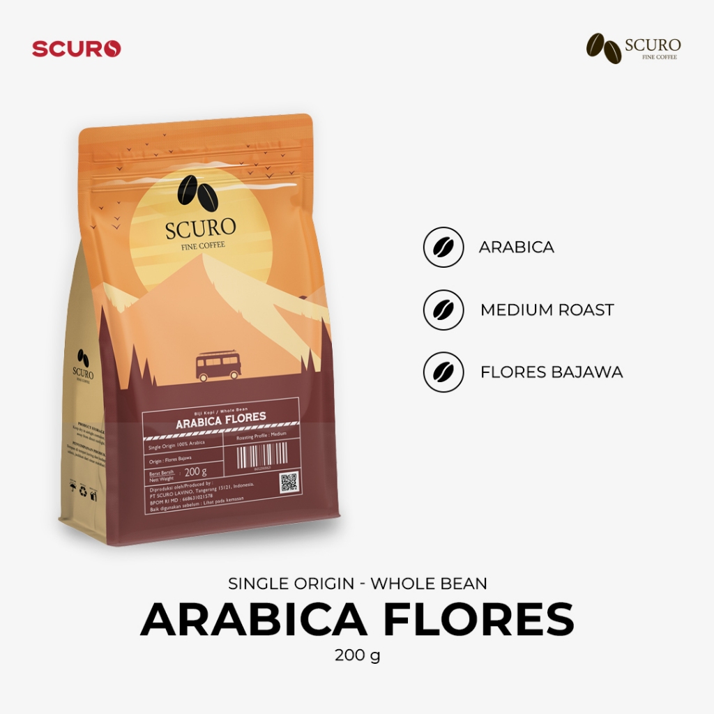 

Scuro Coffee Beans Arabica Flores Single Origin Espresso Biji Kopi Arabica 200g