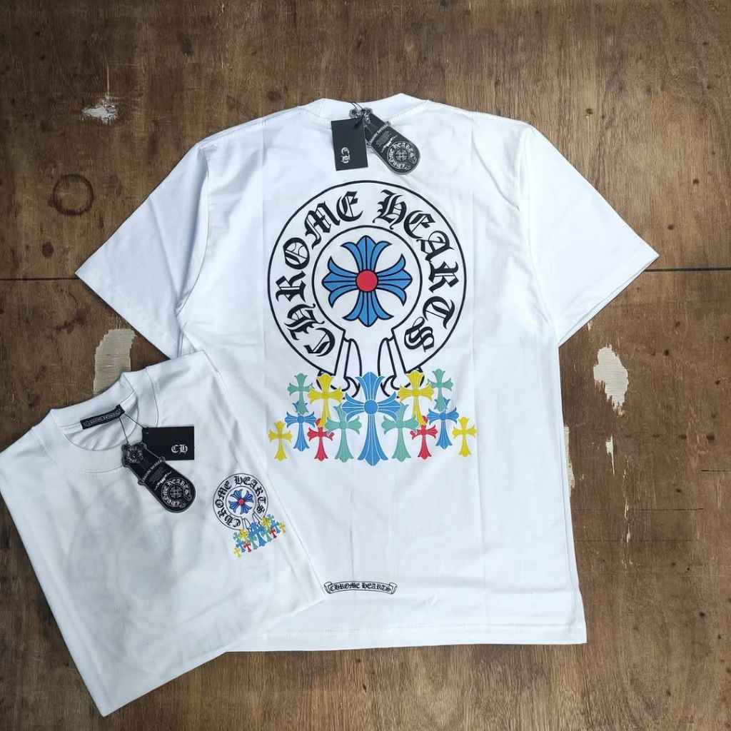 Kaos Tshirt Chrome Hearts Multicolour Cross Cemetery Cotton Combed 24s Mirror Fulltag