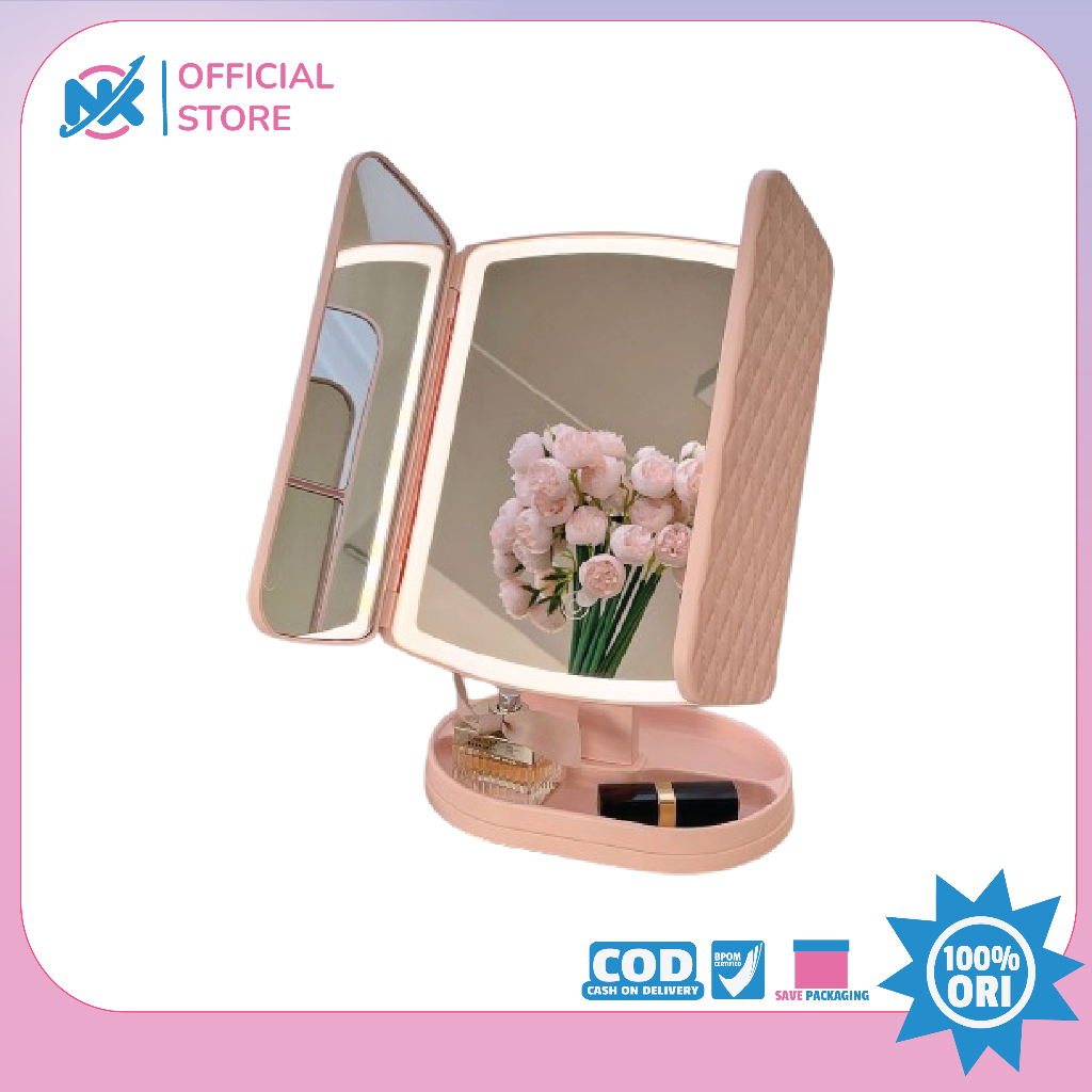 3Warna LED Rechargeable Cermin Rias Bercahaya Cermin Rias Led Shell Cermin Rias Dengan Lampu