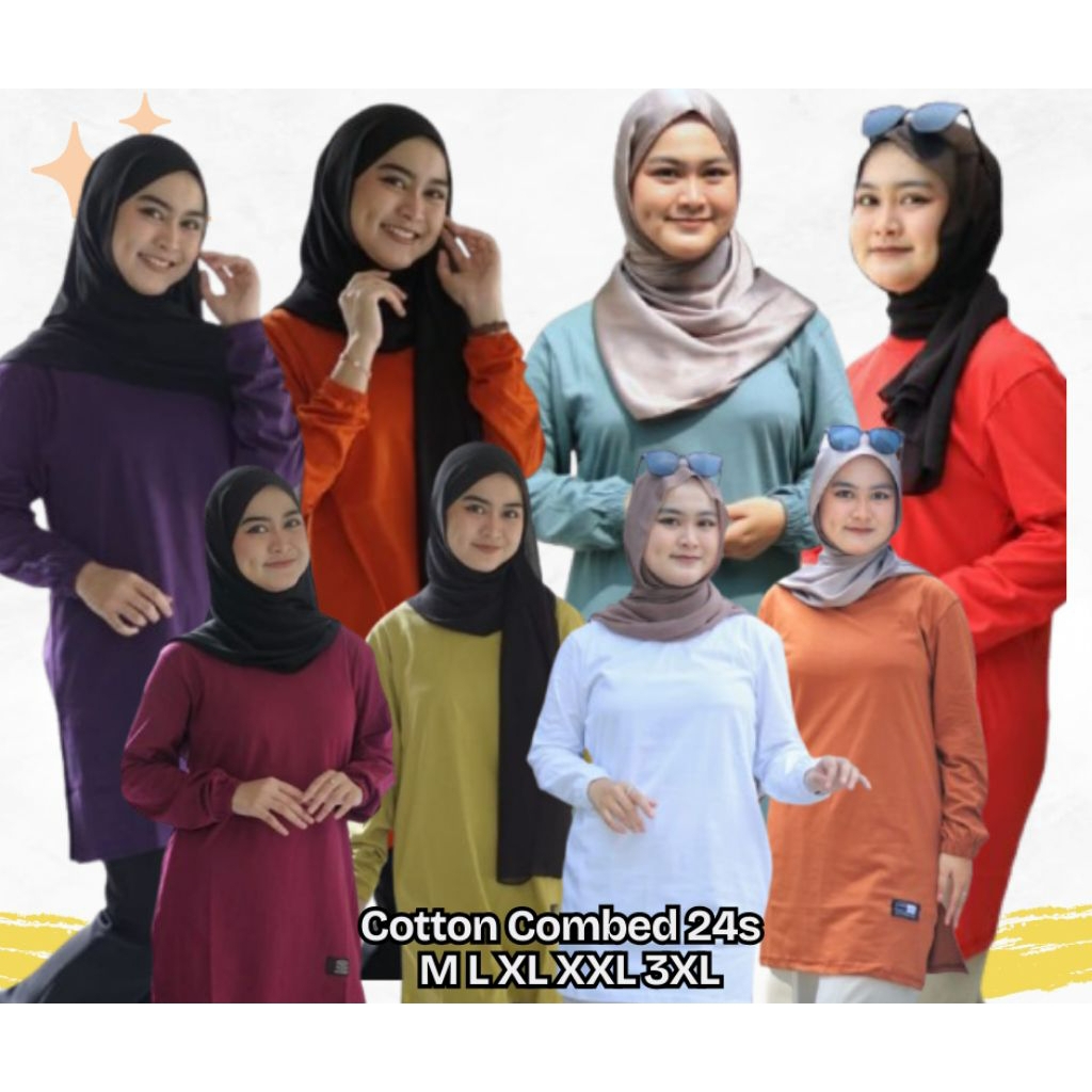 Atasan Baju Kaos Tunik polos Cotton combed 24s Seragam Kaos Tunik Zevaqu Original