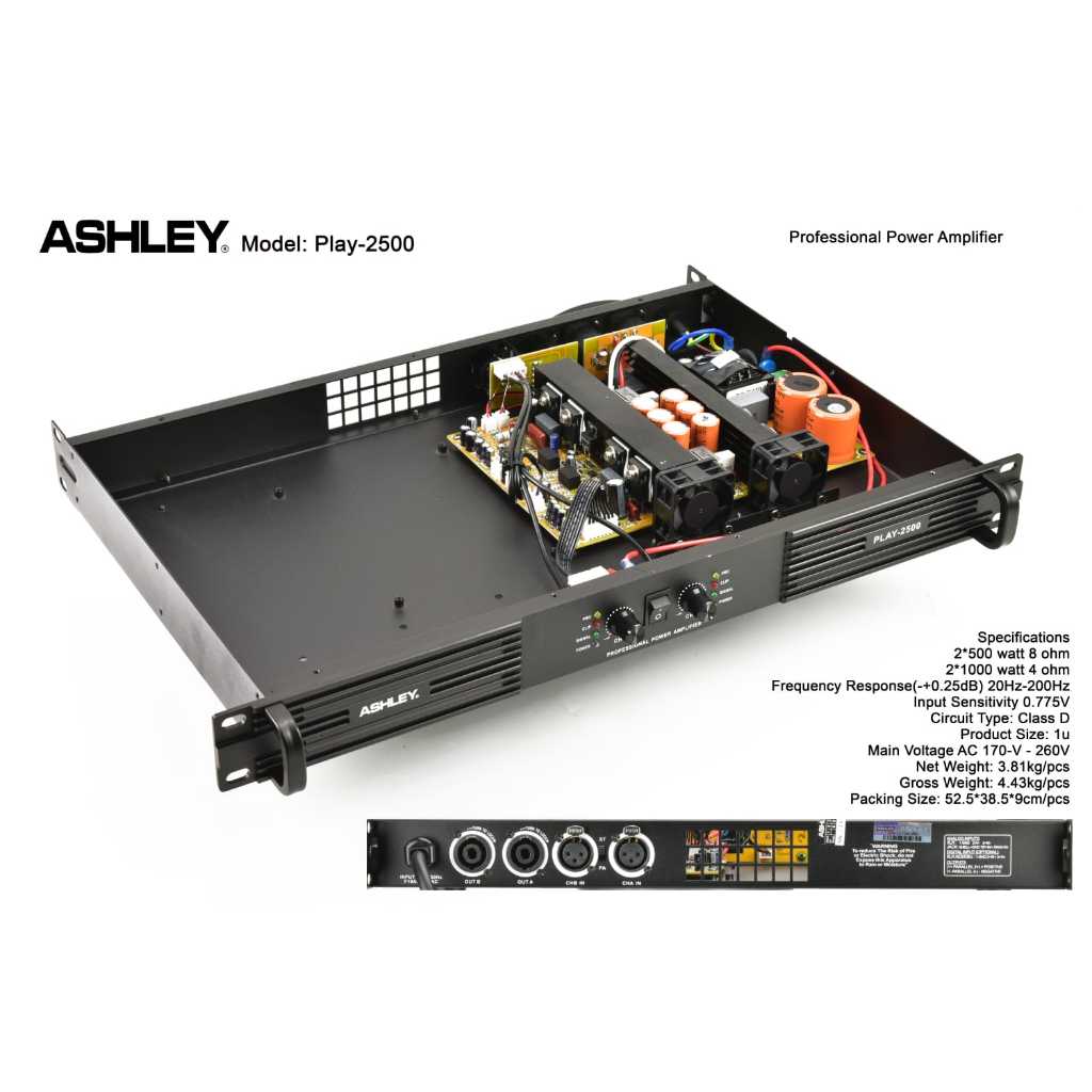 power amplifier ashley play 2500 / play2500 2 x 500 watt original