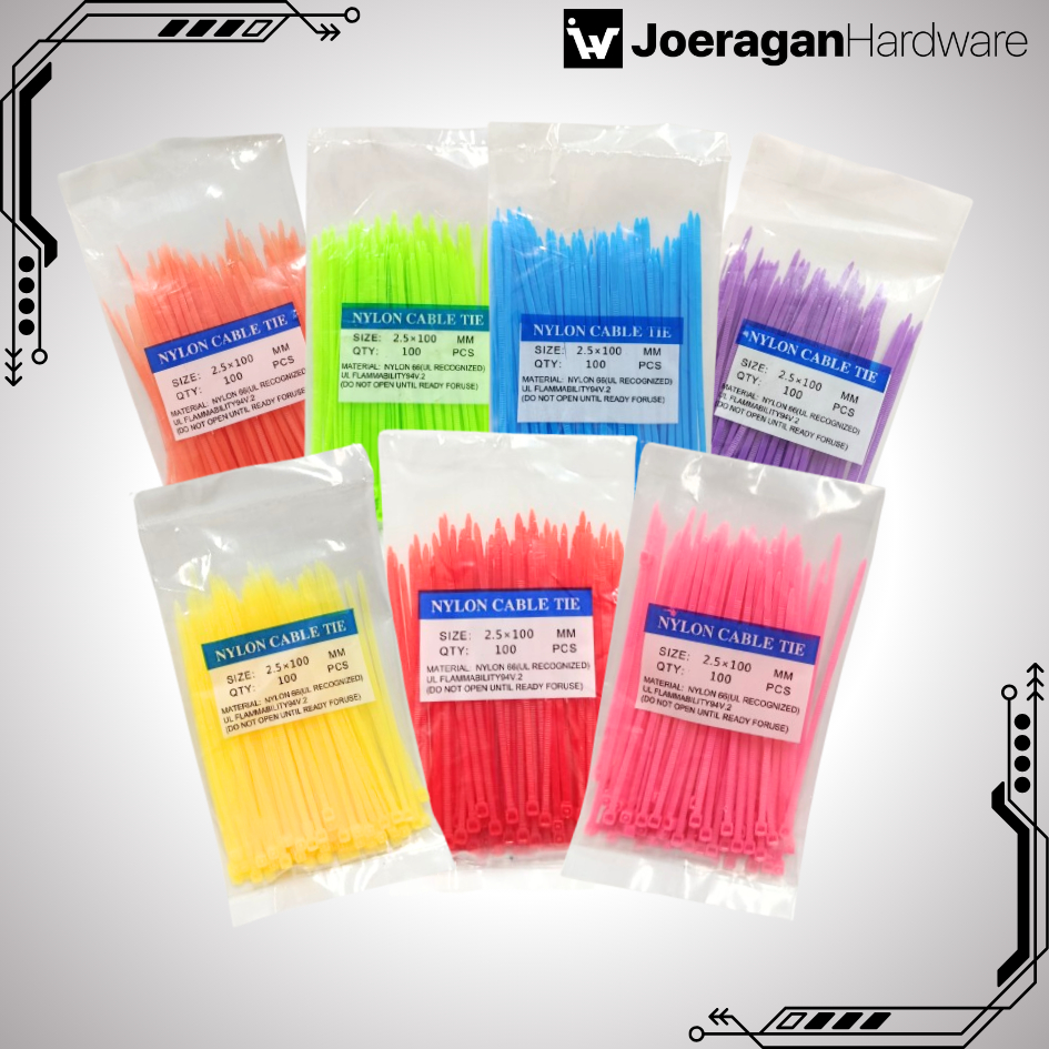 

Kabel Ties Warna Warni 2.5x100mm isi 100pcs Nylon Cable Tie 10cm Insulock Tis 10 cm 2.5 x 100 mm Insulok pcs