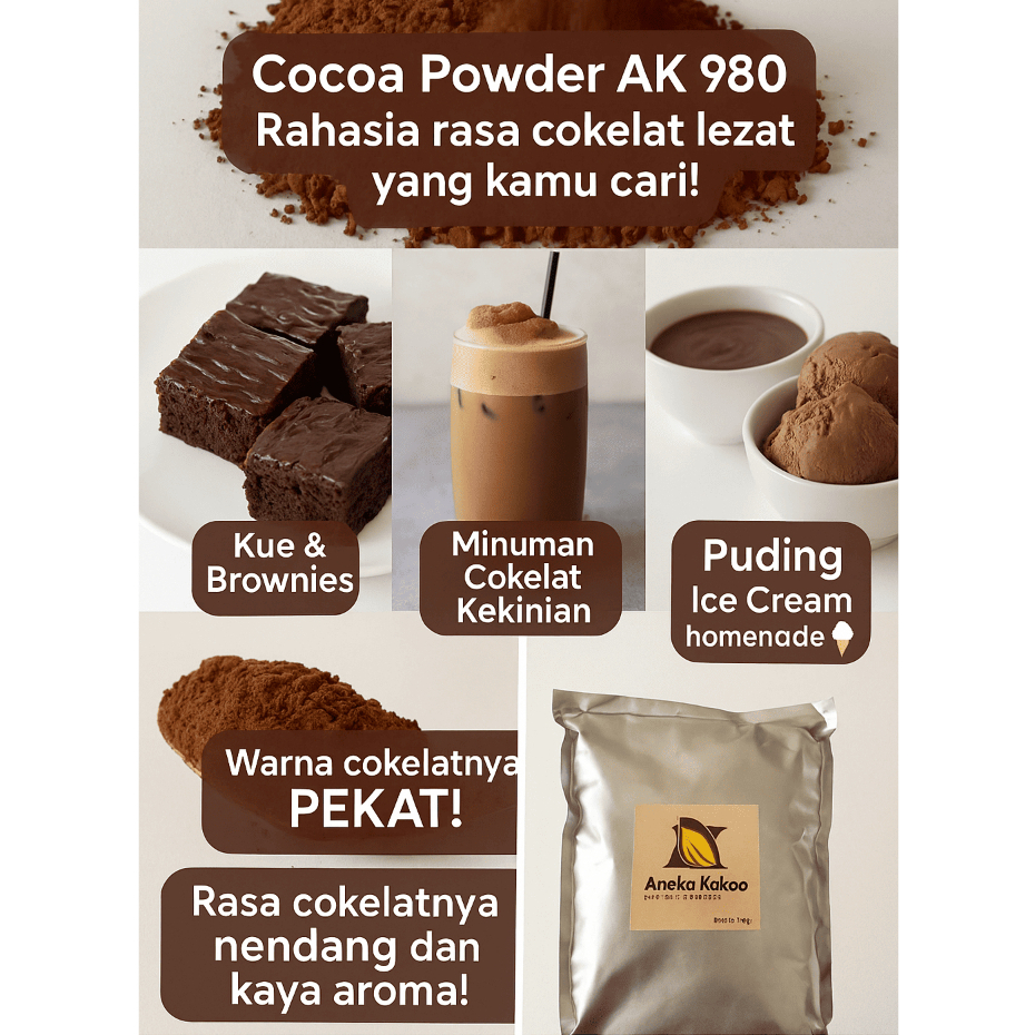 

COCOA POWDER AK 980 REPACK 2 KG / COCOA POWDER PREMIUM 100% TANPA CAMPURAN GULA