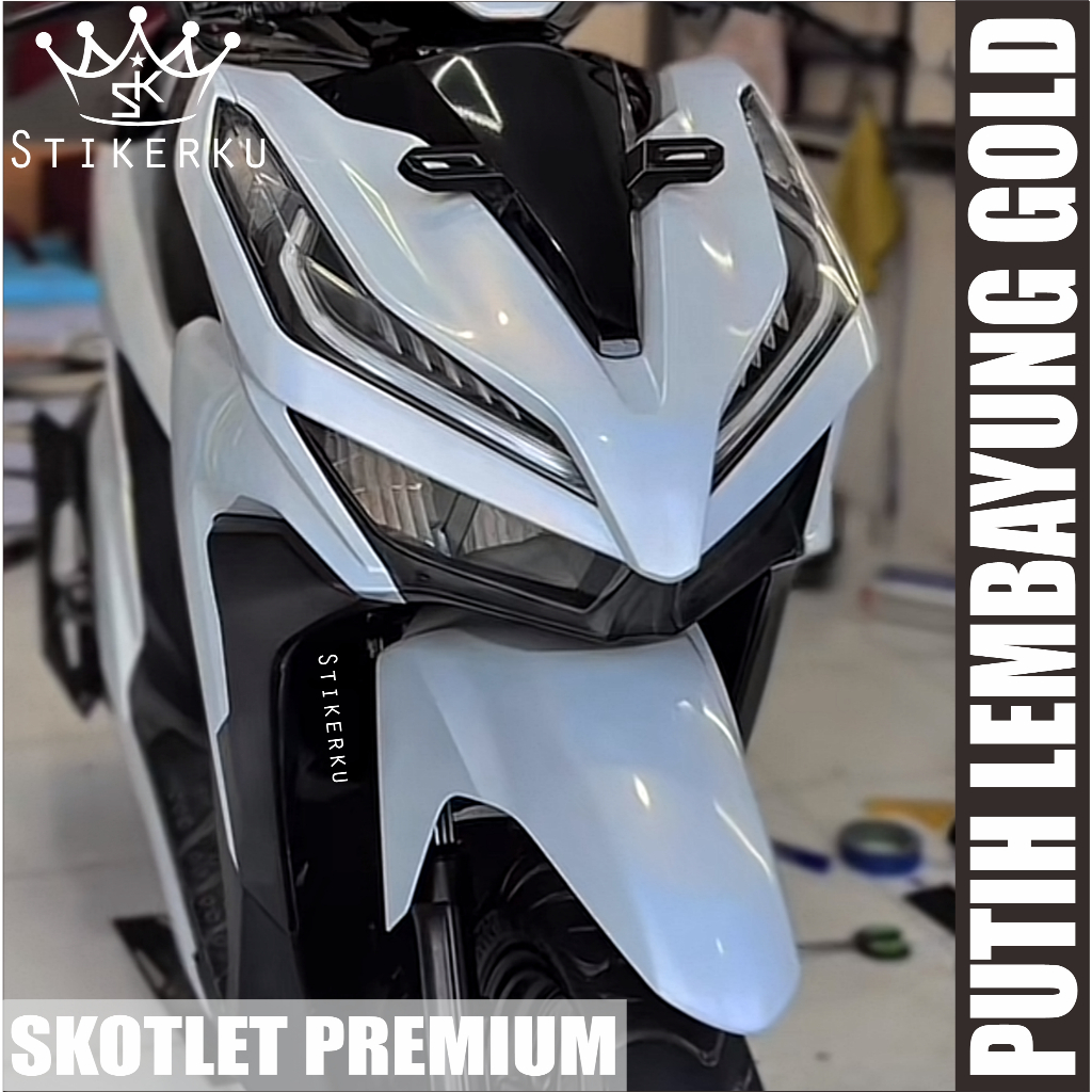Stiker Motor Skotlet Putih Lembayung Gold Premium Fanchi L50 Cm,Skotlet Motor Lembayung Putih,Stiker