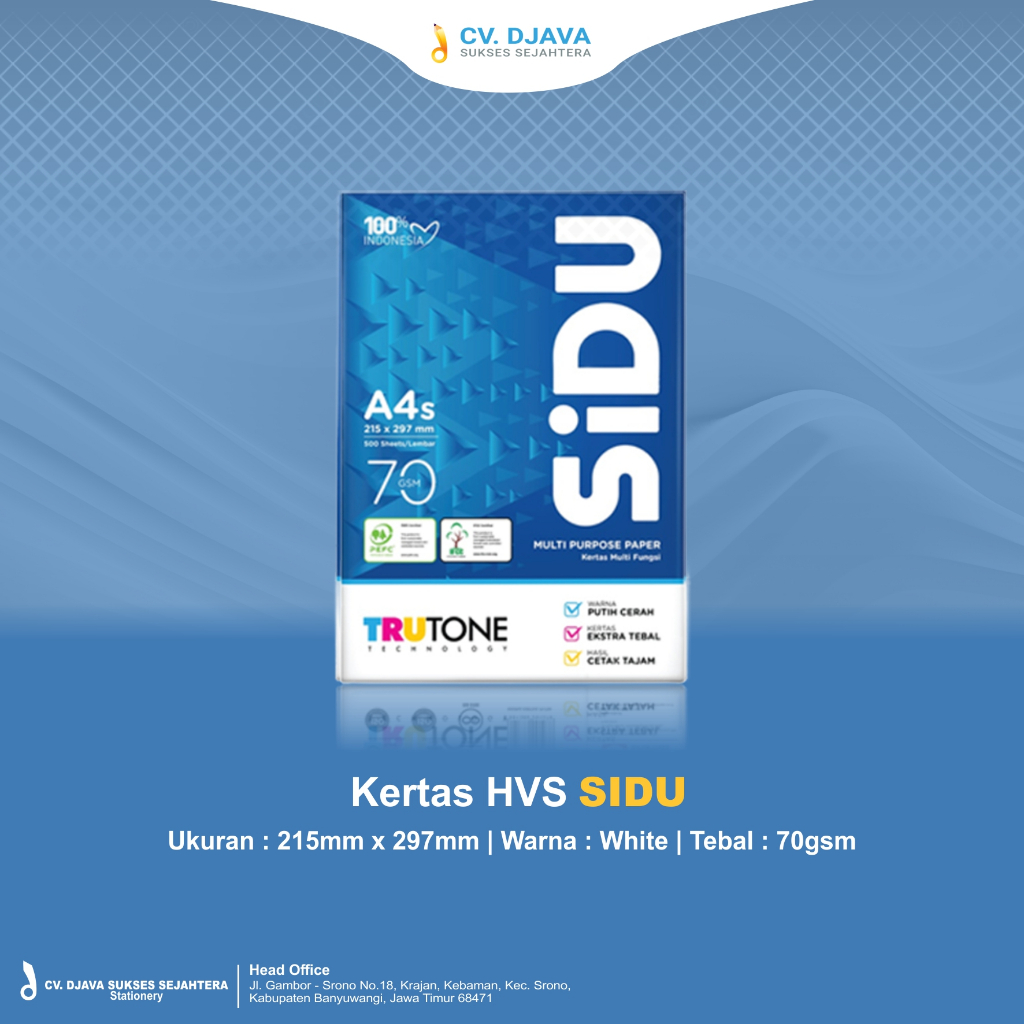 

Kertas HVS A4 SIDU 70 Gram – 1 Rim (500 Lembar)