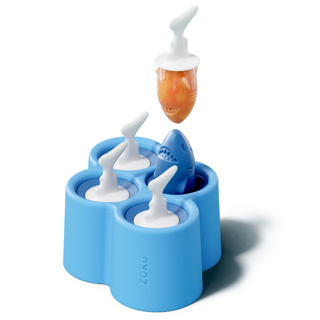 Zoku Shark Pop Mold (4 pop) - Cetakan Es Krim Karakter, Cetakan Es Krim Bentuk Dinosaurus, Cetakan E
