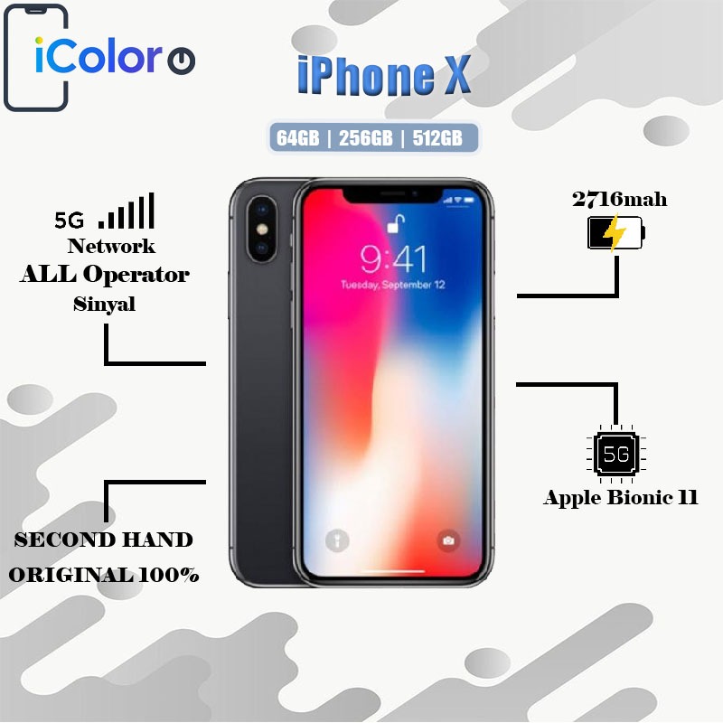 iPhone X 64GB/256GB/512GB Second BEKAS ORIGINAL 100% MULUS NORMAL FULLSET Kondisi Perfect