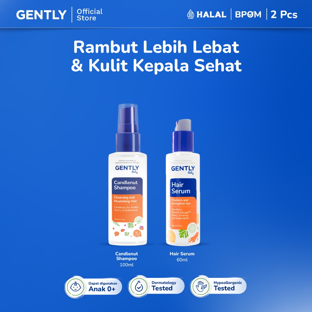 GENTLY Baby Hair Growth Kit | Paket Candlenut Shampoo 100 ml Shampoo Kemiri Bayi dan Anak Non SLS/SL