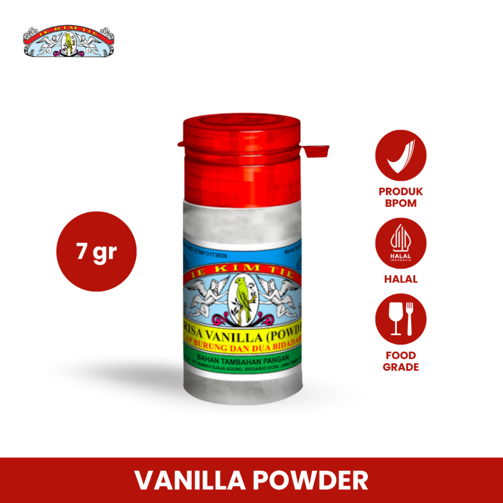 

BURUNG DAN DUA BIDADARI (B&2B) - Vanilla Powder 7 g BPOM, Halal, dan Food Grade untuk Kue
