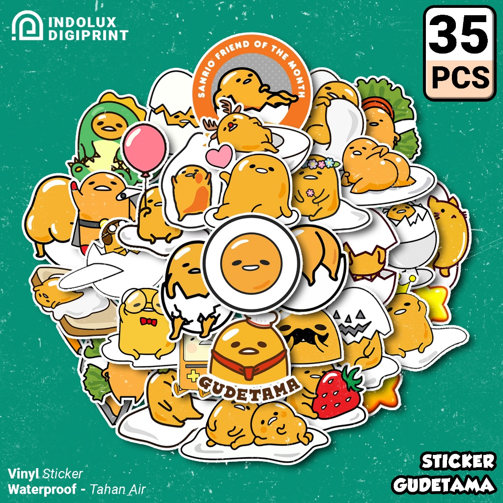 

Sticker Gudetama 35pcs Telur Kuning Stiker Sanrio Lucu Gemoy Waterproof Anti Air Untuk Laptop Casing