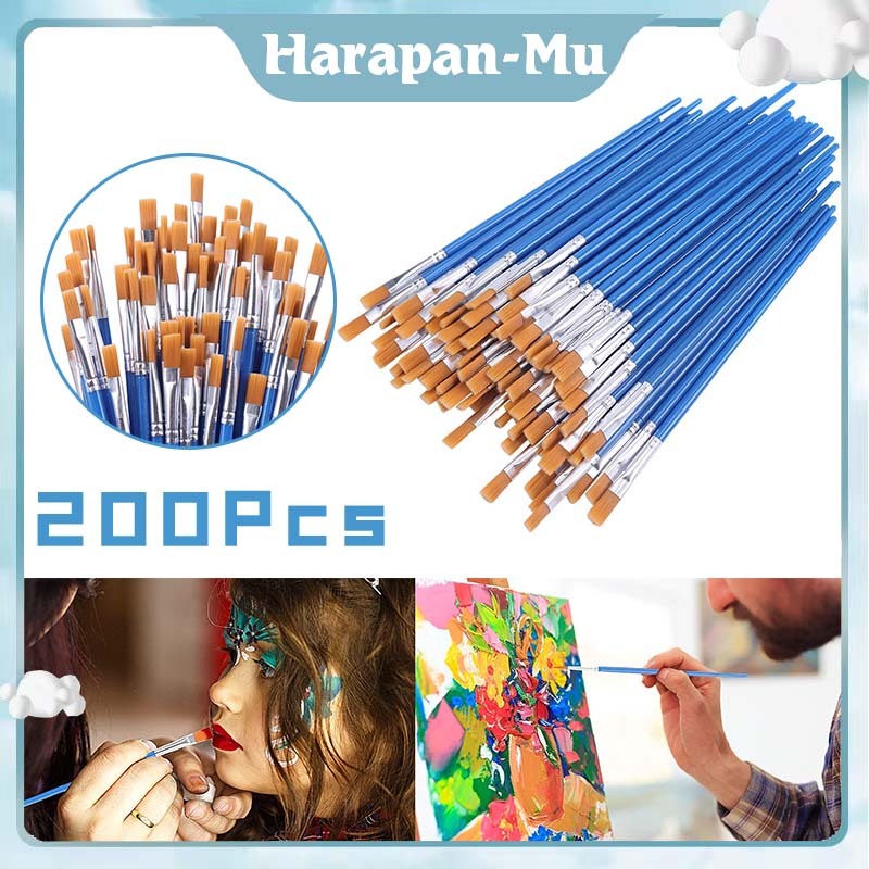 

200 Pcs Flat Brush Painting By Numbers / Kuas Lukis Flat Kuas / Nylon Datar Paint By Number