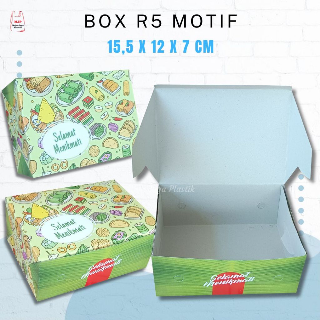 

Box Nasi Motif R5 15,5x12x7 cm Kotak Makanan Snack Kertas Cetak Motif Selamat Menikmati