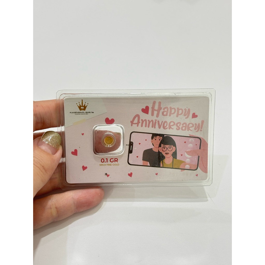 LM 0.1 GRAM MICRO GOLD MINI GOLD HARTADINATA ABADI HTD UCAPAN HAPPY ANNIVERSARY GIFT HADIAH KADO SEL