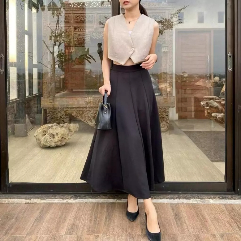 ALBI - Haruka Skirt Korean Loose Maxi Anti Kusut Scuba