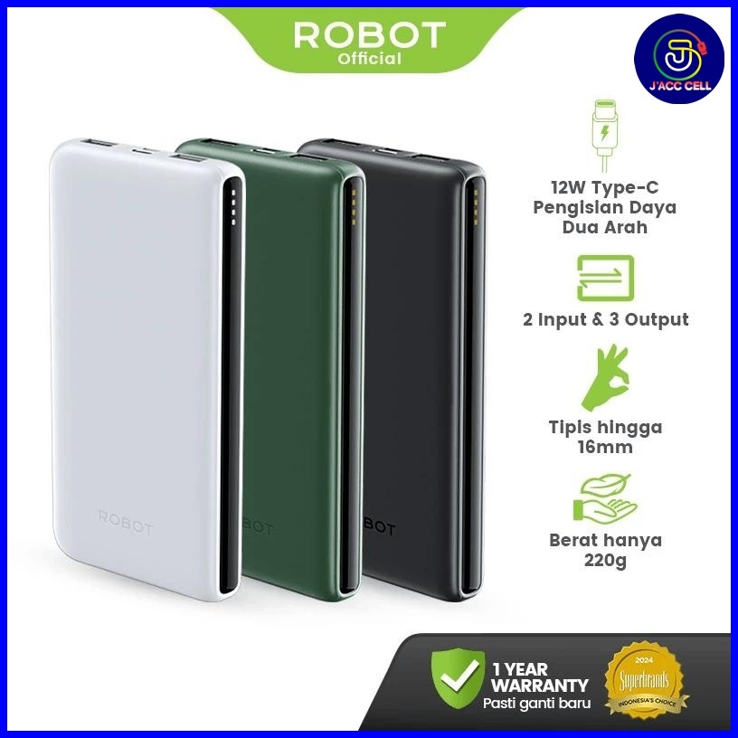 PB Robot RT180s Powerbank 10.000 mAh 2 Input 3 Output Fast Charging 12W RT180S Original ROBOT