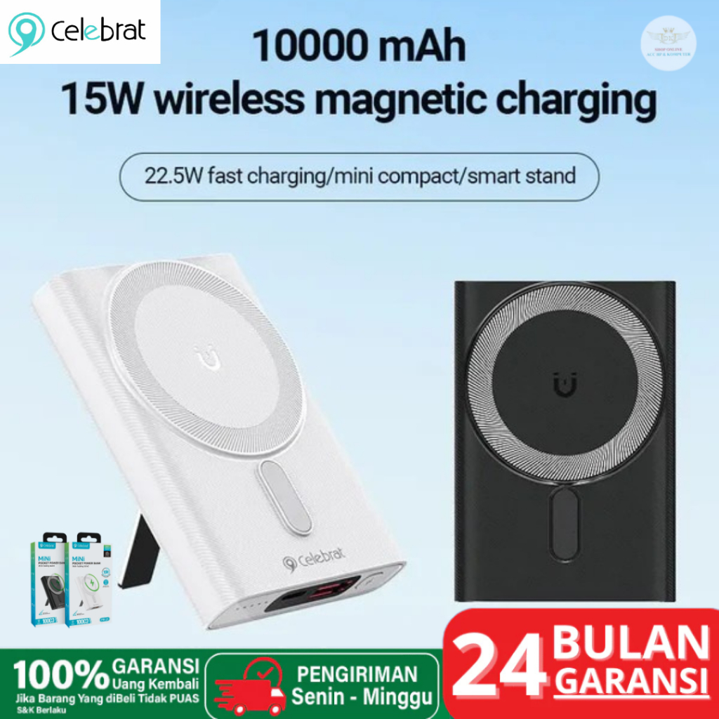 Powerbank Magsafe Celebrat PB-13 Mini 10000mAh Magnetic Wireless Fast Charging 22.5W with Stand