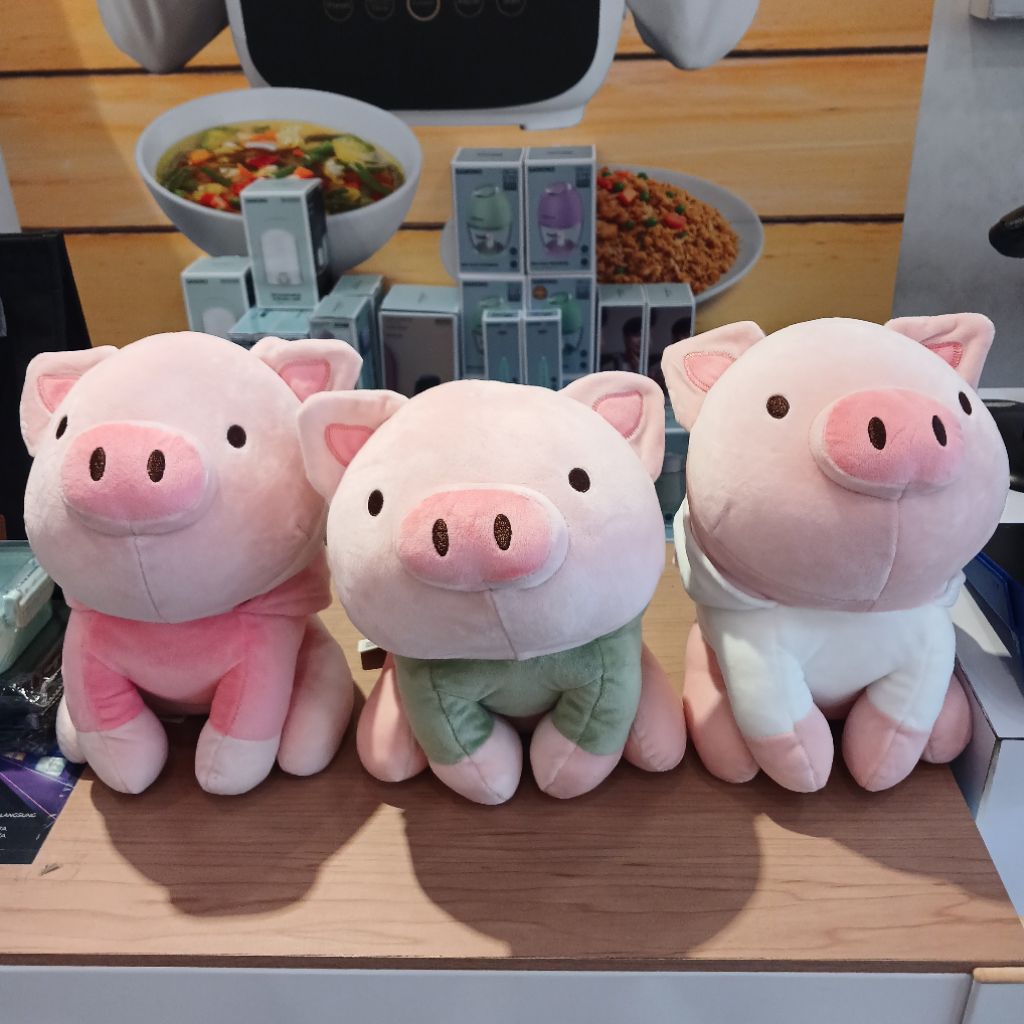 Miniso Sitting Piglet Plush Toy With Dinosaur, Rabbit & Cow Hoodie