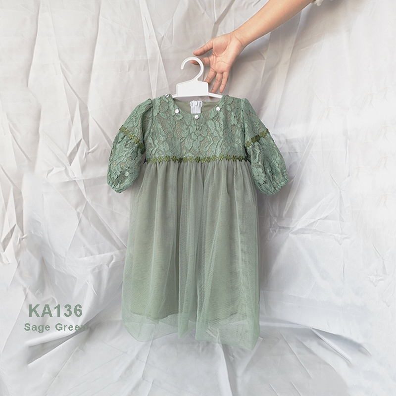 Dress Tile Mix Brokat Baju Bayi Sage Green Perempuan 1 Tahun Model Terbaru 2025 Brokat Sage Green Dr