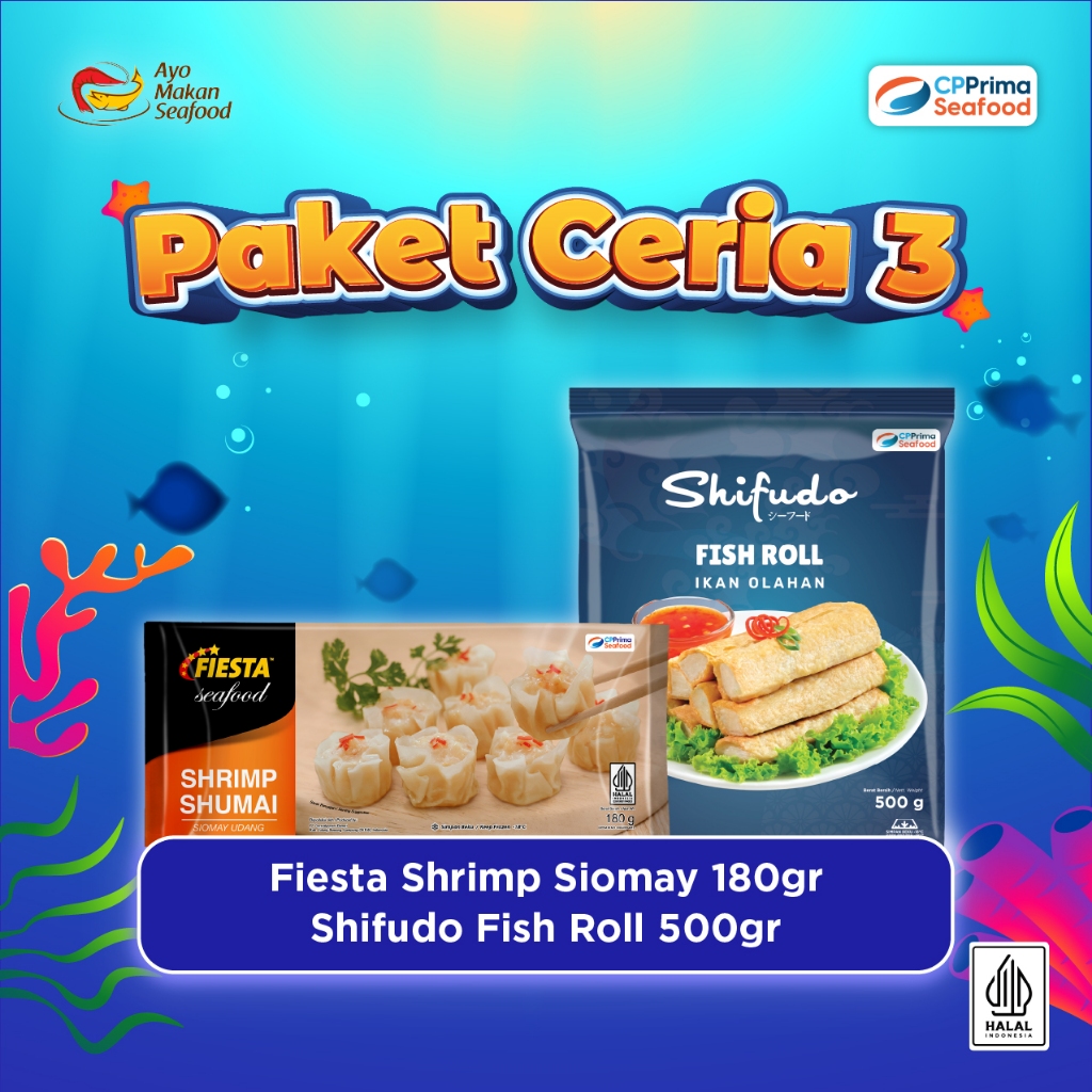 

Paket Ceria 3: Fiesta Shrimp Siomay 180g & Shifudo Fish Roll 500g / Promo Seafood / Promo September