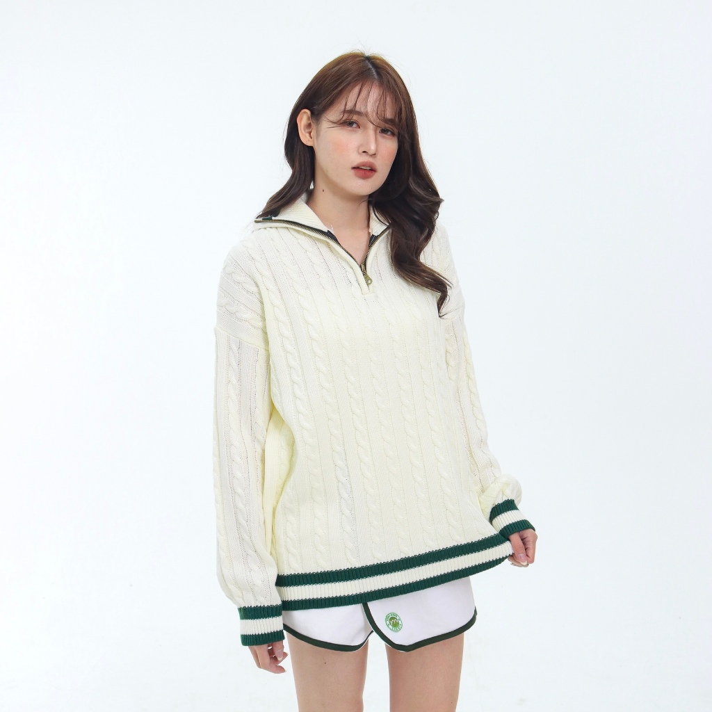 Loony - Cable Polo Knit BW - Sweater