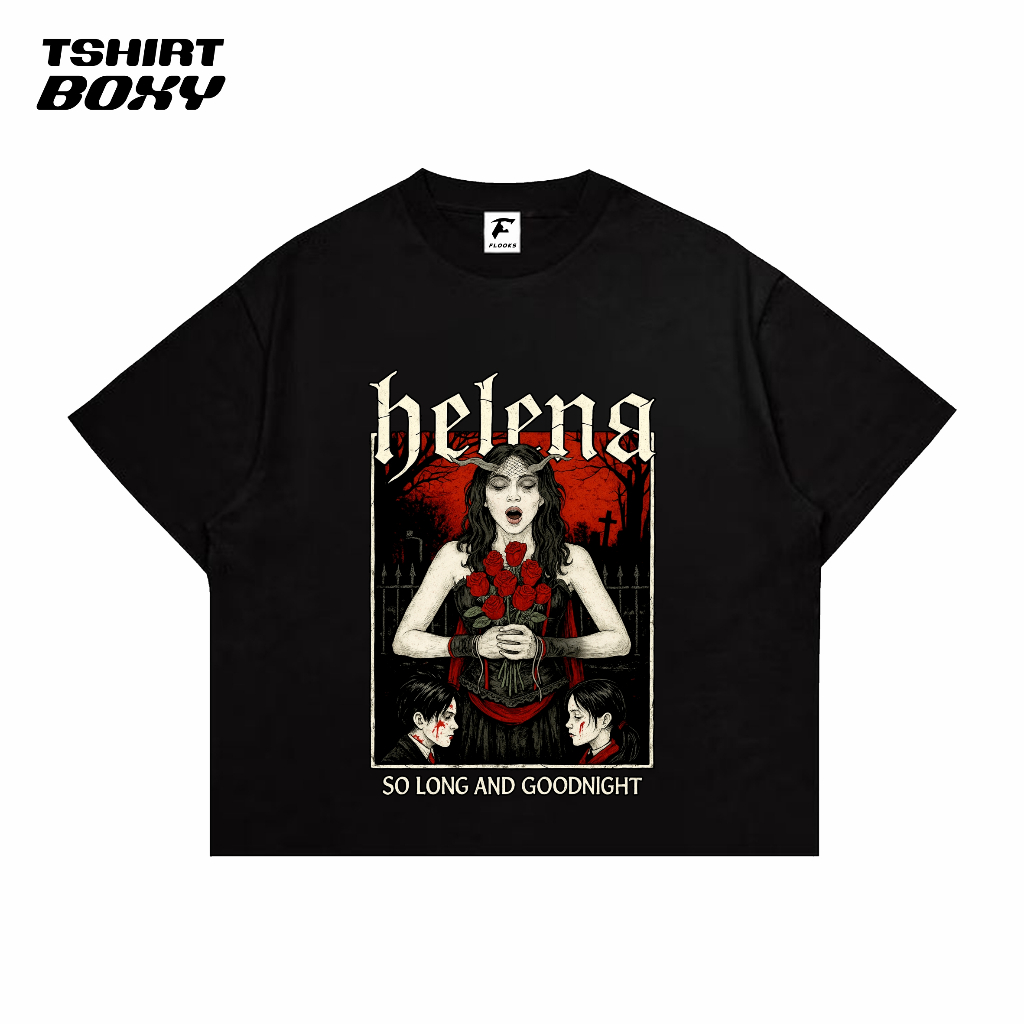 Flooks Tshirt Boxy My Chemical Romance HELENA  Kaos Musik Warna Putih Bahan Katun Unisex oversized