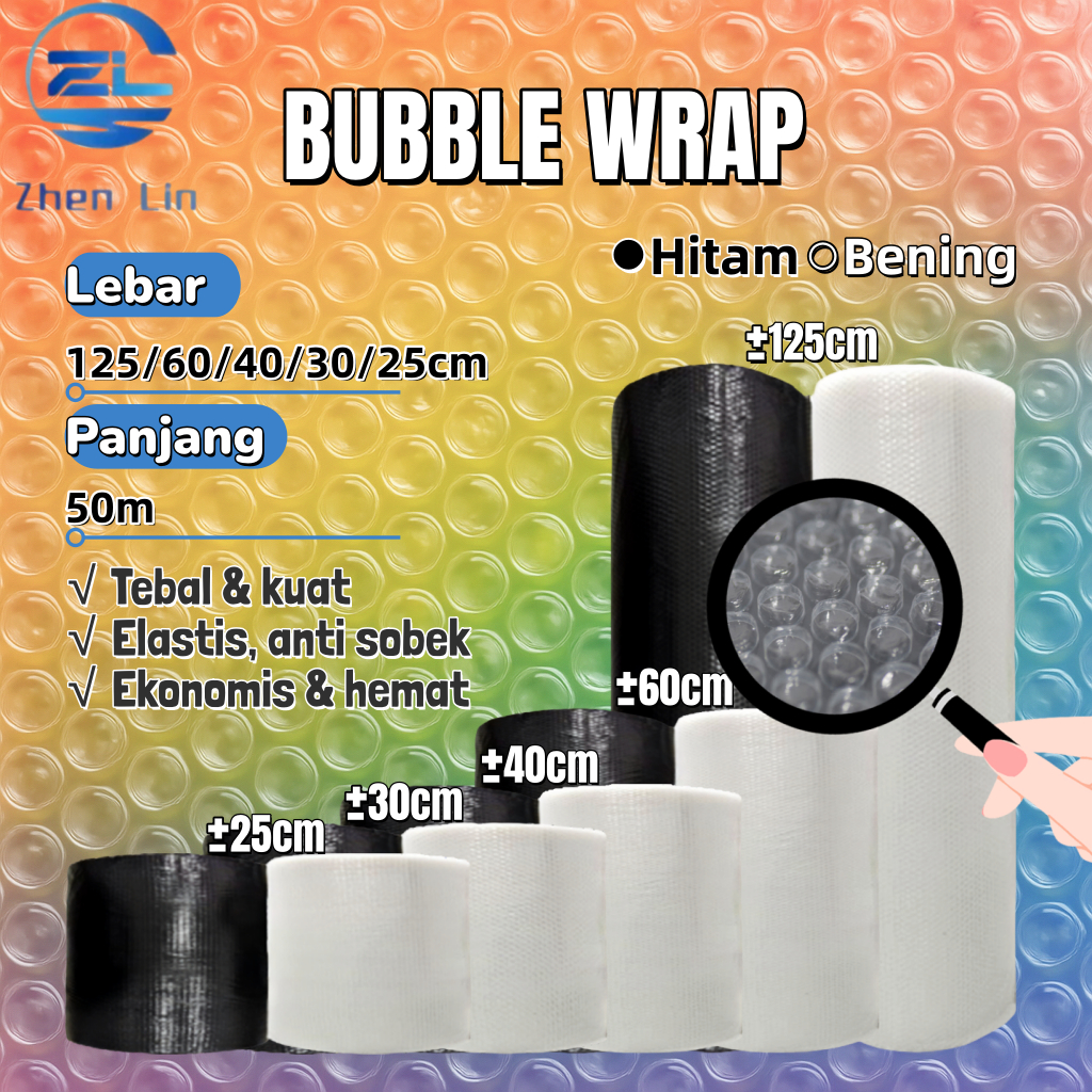 

PROMO | Bubble Wrap Roll Elastis Anti Sobek 125/60/40/30/25cm x 50m Bening/Hitam Ekonomi Murah