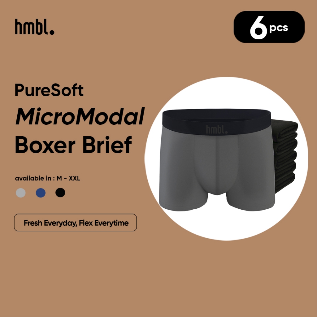 hmbl MicroModal Brief Boxer Brief Pria Micro Modal 6 Pcs Lembut Elastis Antimelorot Pouch Antimikrob