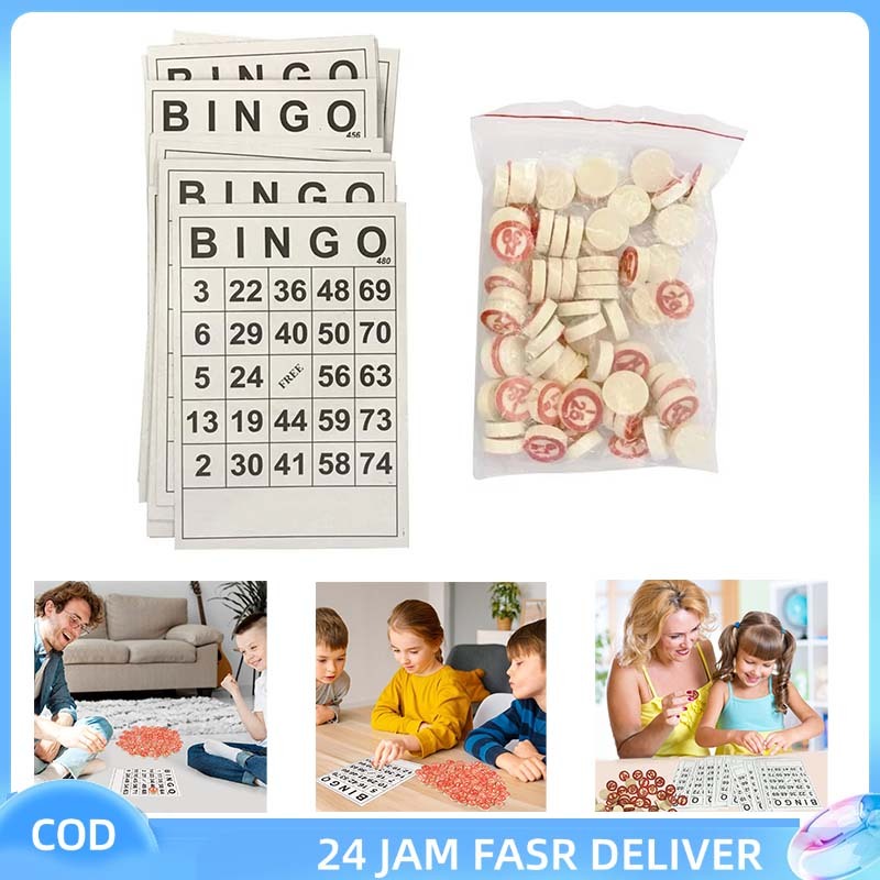 RF - 1 Set Bingo Card Kartu Bingo Ukuran Besar Catur Kayu Set Game Mainan Bingo Untuk Pesta Keluarga